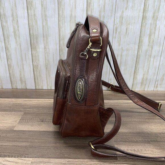 Born Metro Backpack Brown Leather Metal Studs Top Handle